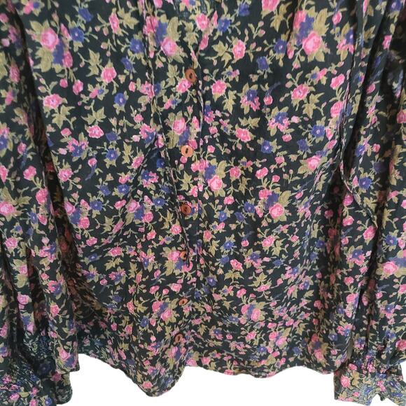 Free People Peasant Blouse Floral Meadow Top Women S Meant To Be Dark Ruffle - Picture 4 of 11